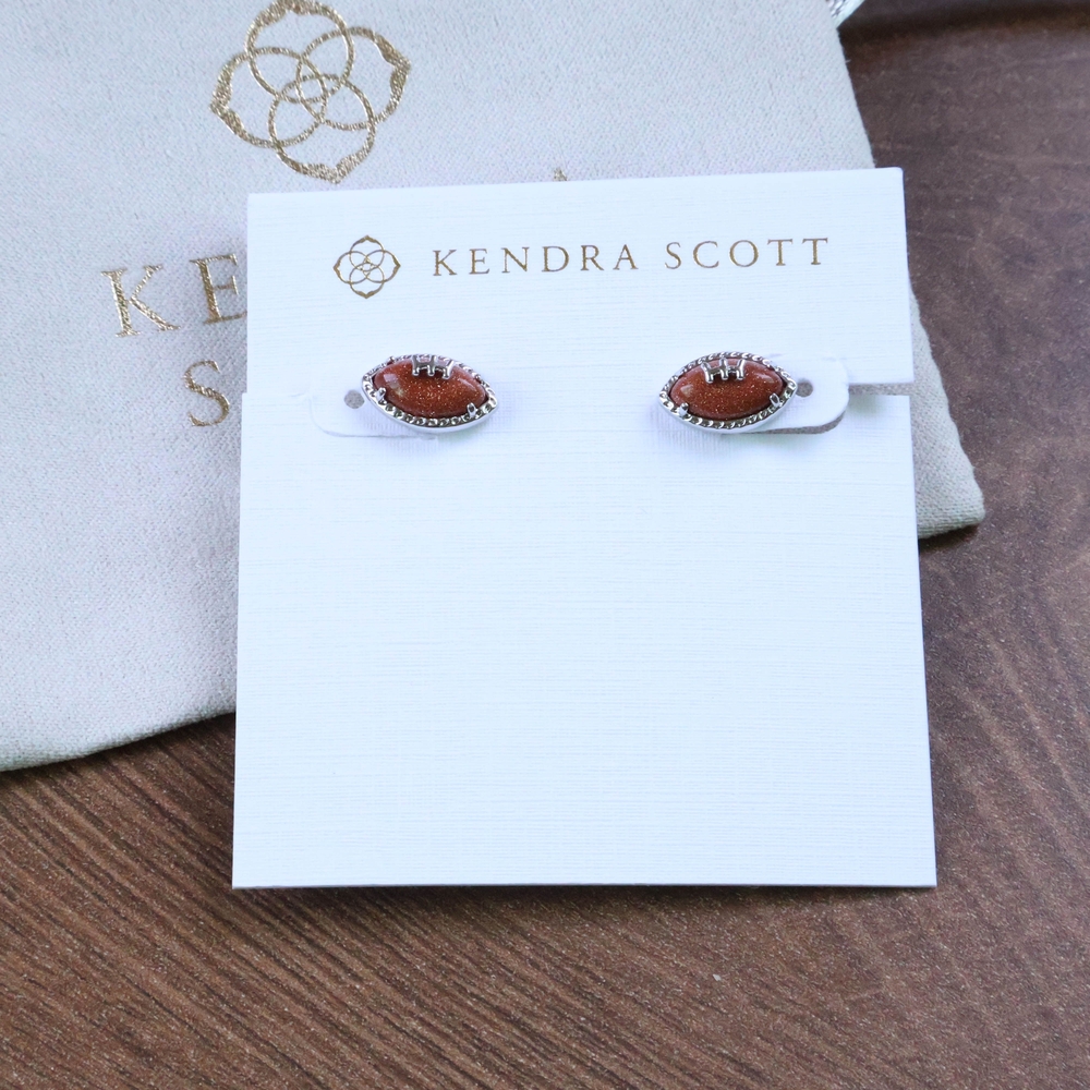 Kendra Scott Football Orange Goldstone Stud Earrings in Silver